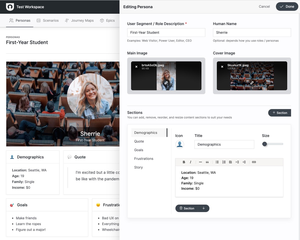 User persona editor screenshot